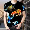 Agasalhos masculinos de verão, camisetas masculinas de manga curta, calças, 2 peças, impressão 3D, peixe dourado, moda, roupas de estilo chinês 230720