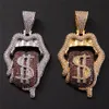 Hip Hop Claw Setting CZ Stone Bling Iced Out Dollars Mouth Tongue Pendants Necklaces for Men Rapper Jewelry Drop 251T