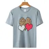 Valentine's Day New Colorful Leopard Pattern Love Print Women's Pullover Short Sleeve T-shirt Casual Style