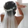 Chapel Bride Veil White Crystal Pärled Long Bridal Veil med Comb Wedding Accessories Veu de Novia Drop2558