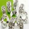 100 pezzi / lotto 10mm 12mm bianco misto multicolore strass argento placcato grande foro cristallo europeo perline distanziatore perline allentate bracciali209Z