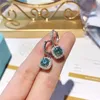 Stud Sterling Silver 1CT Blue Green Dangle Kolczyki 14K Białe złoto 4 Kolczyki z kamieniem szlachetnym dla kobiet Fine Biżuter