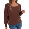 Maglioni da donna Pullover allentato casual a maniche lunghe con scollo quadrato lavorato a maglia da donna per donna con zip