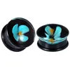 Kubooz Blue Flower Glass Single Fleared Ear Plugs and Tunnels Piercing Earring Mätare Expanders Body Jewelry Whole 8mm To 16mm 196p