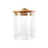 Bouteilles de stockage Bocal en verre Bouteille vide transparente Organisateur multi-usages avec couvercle en bois pour petits objets Cuisine Ingrédients secs Condiments Bonbons