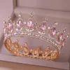 Fashion Luxury Circle Pink Crystal Queen Crowns Full Round Bridal Tiara For Wedding Party Women Rhinestone Hair Accessories X0625296z