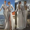 Charchy 2020 strandbröllopsklänningar hög hals långärmad spets applicerade brudklänningar vestidos de novia illusion strand bröllop dres261h