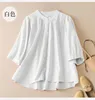 Kvinnors blusar Limiguyue Summer Casual Pleated Women Shirts 2023 Vintage Style Solid All Match Female Half Sleeve Cotton Linen U823