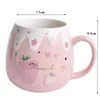 Mokken Japanse Stijl Keramische Leuke Aardbei Koffie Mok Met Deksels En Lepel Creatieve Porselein Ontbijt Melk Havermout Cup Drinkware