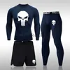 Men's Tracksuits Men Compression Set MMA Long or Short Sleeve Tshirt Men's Tight Pants Fitness Bodybuilding Clothes Skull Rashguard Sports Suits J230720