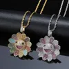 Placcato oro 14 carati 3 colori Cuscinetto colorato Collana con ciondolo a forma di girasoli Micro pavé di diamanti con zirconi cubici con corda da 24 pollici cha332m