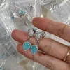 Brincos de marca pura prata esterlina 925 joias para mulheres azul verde gota de água sorte trevo design festa de casamento