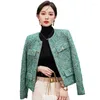 Jaquetas femininas femininas verde cinza tweed lã feito à mão sob medida elegante blazer 2023 primavera outono casacos em estilo coco roupas femininas