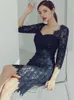 Casual Dresses Summer Blue Lace Dress For Women Evening Party Clubwear Pencil Woman Sheer See Through Bodycon Vestidos Prom Robe Female