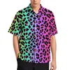 Mens Casual Shirts Rainbow Leopard Loose Shirt Men Beach Cheetah Neon Print Hawaiian Graphic Short Sleeve Estetic Overized Bluses 230720