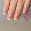 False Nails Press On French Tips Fake Nail Medium Square Glossy Blush-färgad rosa gåva för flickor Kvinnor Dating 24st