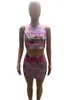 Abiti sexy urbani Abiti estivi Abito Y2K 2 Set a due pezzi per donna Gonna Stampa O Collo Crop Top Minigonne Rosa In corrispondenza 2023 230720