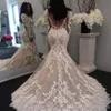 2021 Illusion długie rękawy Pełne koronkowe sukienki ślubne syreny Tiul Court Pociąg ślubne z przyciskami311k