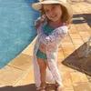 Girls Beach Dress 2021 Småbarn Barn Baby Floral Lace Sunscreen Bikini täcker badkläder ytterkläder sarongs263b