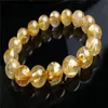 13mm Brazil Genuine Natural Yellow Gold Hair Rutilated Quartz Stone Round Crystal Bead Bracelet CPAM Beaded Strands298q