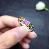 Cluster Rings Fashion Row Line Natural Multicolor Tourmaline Gem Ring S925 Silver Gemstone Women's Wedding Party Gift Jewelry