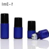 Wholesale 600Pcs/Lot 1ml 2ml 3ml Blue Glass Roll On Bottles HIgh Quality Blue Beads Bottles SS Roller Black Cap for Sample Perfume Eliq Hfgh