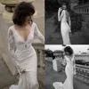 Designer Liz Martinez 2016 Boho Sirène Robes De Mariée Brancher Le Cou À Manches Longues Avec Dentelle Sexy Dos Ouvert Plus La Taille Robes De Mariée 2965