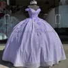 Princess Lilac Quinceanera klänningar 2022 av axelapplikationer spets söt 15 parti glittrande födelsedagsklänningar skräddarsydda234j