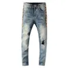 Herren Jeans Männer Streetwear Skinny Herren Seite Leopardenmuster Patchwork Löcher Ripped Slim Stretch Denim Pants1268Q