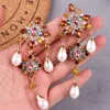 Dangle & Chandelier Vintage Long Multi Color Statement Rhinestone Big Earrings For Women 2021 Trendy Pearl Crystal Fashion Jewelry207O