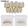 Europe and America Hip Hop Iced Out CZ Gold Teeth Grillz Caps Top Bottom Diamond Teeth Grillzs Set Men Women Grills201l