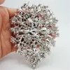 Entièrement clair cristal blanc strass double gouttelettes fleur Art Nouveau broche broches argent plaque pendants280r