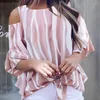 Blusas Femininas Camisa Tops Sexy Ombro Fora Mulheres Chiffon Top Trendy Verão Listrado Para Escritório