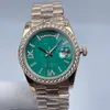 고품질 고급 녹색 로마 다이얼 베젤 소형 다이아몬드 36mm 여자 시계 2813 자동 강철 방수 시계