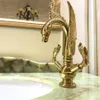 GOLD PVD single hole Double swan handles bathroom basin swan faucet mixer tap deck mounted new tap230D