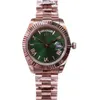 Montre Homme Automatique Mécanique Extérieure Montres 40MM Cadran Vert Olive Avec Lunette Cannelée Fixe Et Bracelet En Acier Inoxydable Or Rose294Q