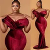 Plus Size Bordeaux Avondjurken Afrika Lange Zeemeermin Off Shoulder Prom Jassen Custom Made Fluwelen Feestjurk320v