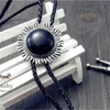 Bolo Ties Bolo tie Retro shirt chain Imitation of obsidian sun Poirot tie rope leather necklace Long tie hang HKD230719