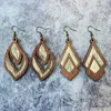 Boucles d'oreilles pendantes bois découpé au Laser peau de vache Animal léopard cuir feuilles goutte pour Cowgirl bijoux cadeau