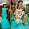 2020 Mermaid Turquoise Blue African Bridesmaid Dresses Off The Shoulder Sexy Plus Size Lace Maid of Honor Bridal Party Wedding Gue282e