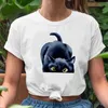 Neues lustiges Katzen-Rundhals-süßes T-Shirt für Damen mit kurzen Ärmeln und kurzen Ärmeln