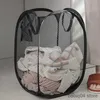 Storage Baskets Folding Dirty Laundry Sorting Basket Washing Frame Bathroom Cloth Mesh Storage Bag Frame Bucket Laundry Organizers Storage Pouch R230720