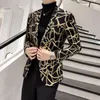 Märke män blommor blazer bröllopsfest färgglada rutiga guld svart paljetter design dj sångare kostym jacka mode outfit2104