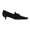 Toteme designer sko populärt slip-on små våren ny kvinnor fransk bowknot mid häl katt klack torghuvud läder fårskor