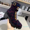 2023-New Stivali stivaletti in pelle con cintura Fibbia in metallo Mocassini con tacco gattino diamantato Stampa ricamo Jacquard Tessile retro primavera donna morbida taglia 35-42