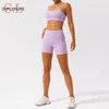 Women's Tracksuits CHRLEISURE Quick Dry Sports Sets Women High Waist Shorts Raised BuTights Short Strap Bra Female Gym