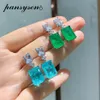 PANSYSEN Vintage réel 925 argent Sterling Paraiba Tourmaline émeraude diamant pierres précieuses balancent boucles d'oreilles femmes Fine Jewelry290p