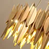 Pendant Lamps Luxury Plate Gold Leaf Shape Metal Lustre Circle Led Lights Adjustable Rod Hanging Lamp Living Room Lighting Fixtures