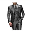 Abito da uomo grigio antracite per matrimonio Risvolto con visiera 3 pezzi Smoking dello sposo Abito da sposa per uomo Giacca su misura Pantaloni Vest220f