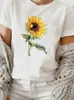 T-shirt a maniche corte T-shirt a maniche corte con stampa farfalla estiva da donna T-shirt a maniche corte con girasole europeo da donna